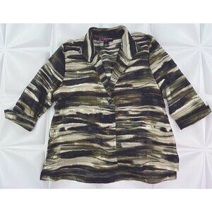 Peck & Peck Womens Sz L Satin Striped Sheer Jacket Lightweight Metallic Gold